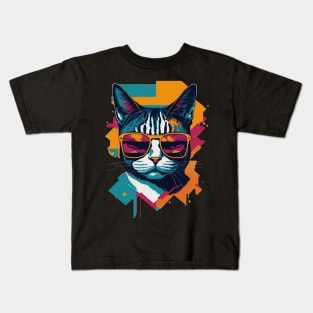 Vintage Vibes and Feline Flair Retro Cool Cat Kids T-Shirt